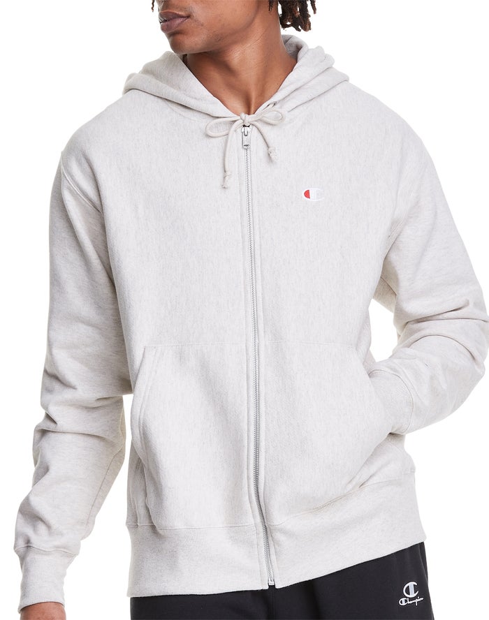 Sudadera Con Capucha Champion Hombre - Reverse Weave Full Zip C Logo ( Blancas ) 6423109-NK